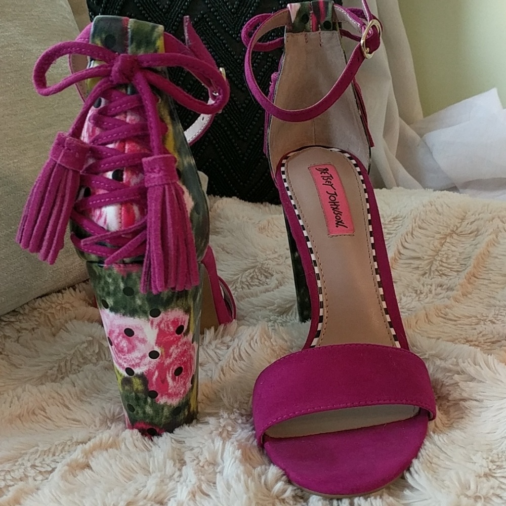 Betsy Johnson Floral Ankle Strap Heels